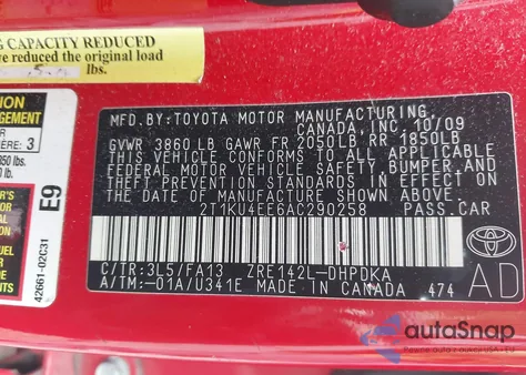 2010 Toyota Matrix из США, поврежденный, VIN 2T1KU4EE6AC290258